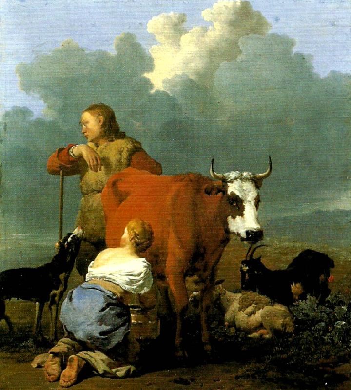 bondflicka mjolkande en ko, Karel Dujardin